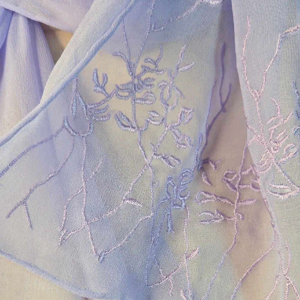 NIB Lavender Floral Embroidered Silk Sheer Scarf Exclusive